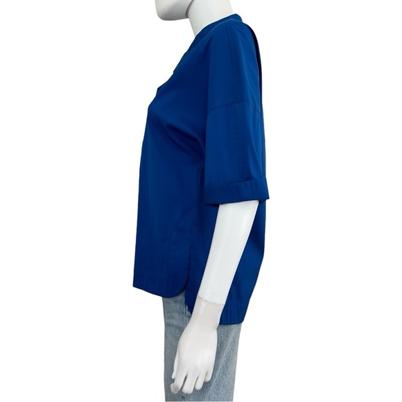 LAFAYETTE 148 NEW YORK Blue Split Neck Top Size S - Picture 2 of 8